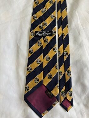 René Chagal Gold and Navy Diagonal Crest Silk Tie